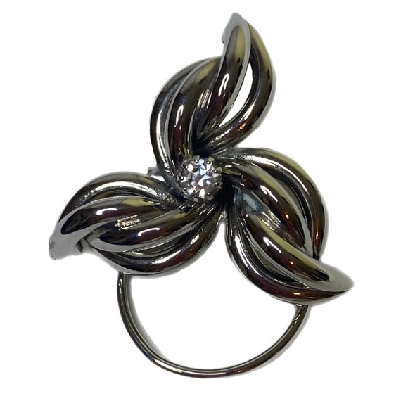 Scarf/Ring Women's Jeri-Lou Silver Toned w/Rhinestone Center - Picture 2 of 5